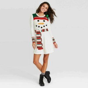 NWT Fuzzy White Snowman Christmas Sweater Dress
